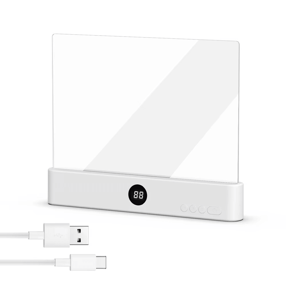 LuminaPage Pro advanced HD book light showcasing a sleek design with USB cable and digital display for easy reading.