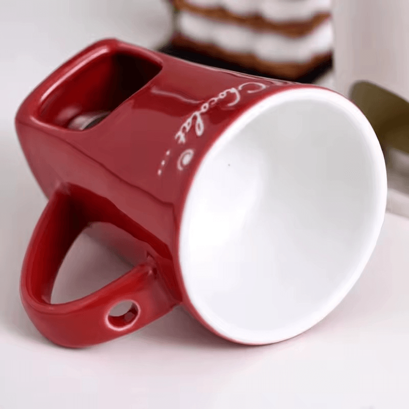 Chocolate fondue mug set, premium red porcelain mug designed for gourmet fondue experience.