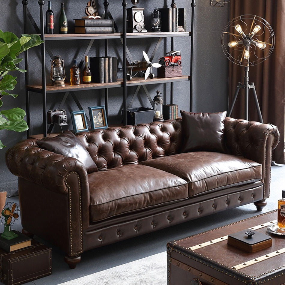 Luxurious Leather Double Sofa With Two Pillows