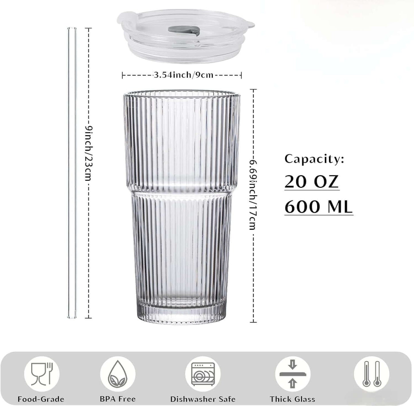 The Contempo Mug with vertical ribbed texture, 20 oz capacity, secure lid, and reusable straw.