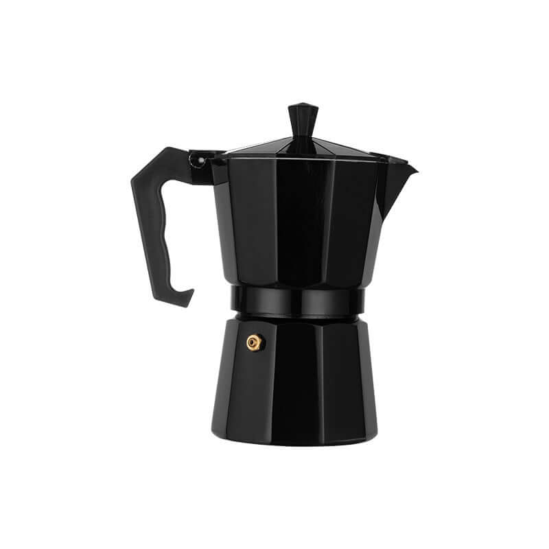 Caffettiera per espresso da piano cottura, di colore nero, con design tradizionale Moka in alluminio da 6 tazze per la preparazione dell'espresso.