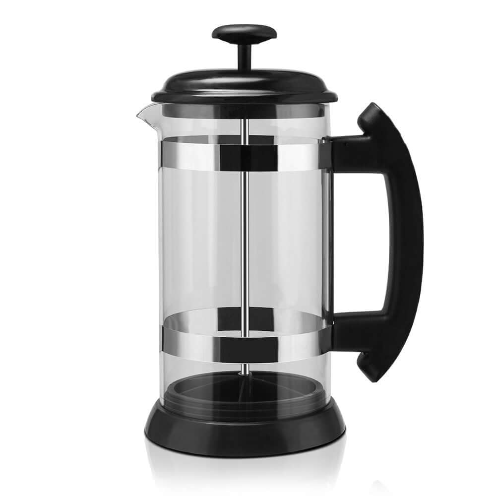 Glass French Press – Premium 1000ml High Borosilicate Coffee Pot with black accents and plunger.
