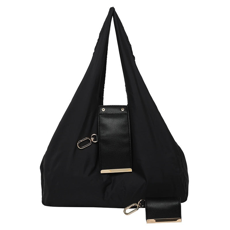 Foldable Lightweight Shoulder Bag in black with key ring capsule tote feature