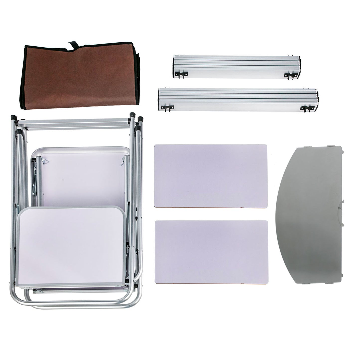 Portable Camping Kitchen Table with integrated storage cabinets, folding side tables, and reinforced aluminum frame.