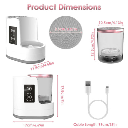 4-in-1 Electric Makeup Brush Cleaner with a sleek digital display, showing the UV sterilization chamber and brush storage compartment.