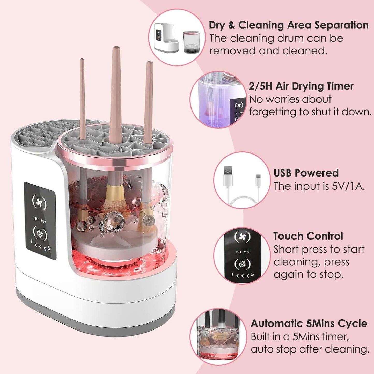 4-in-1 Electric Makeup Brush Cleaner with a sleek digital display, showing the UV sterilization chamber and brush storage compartment.