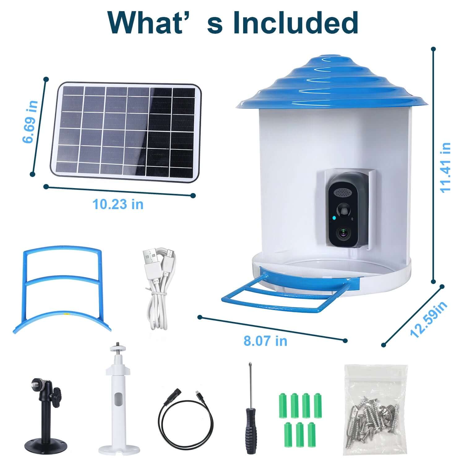 Smart AI Bird Feeder Camera with integrated solar panels and a high-definition lens, mounted in a garden setting.