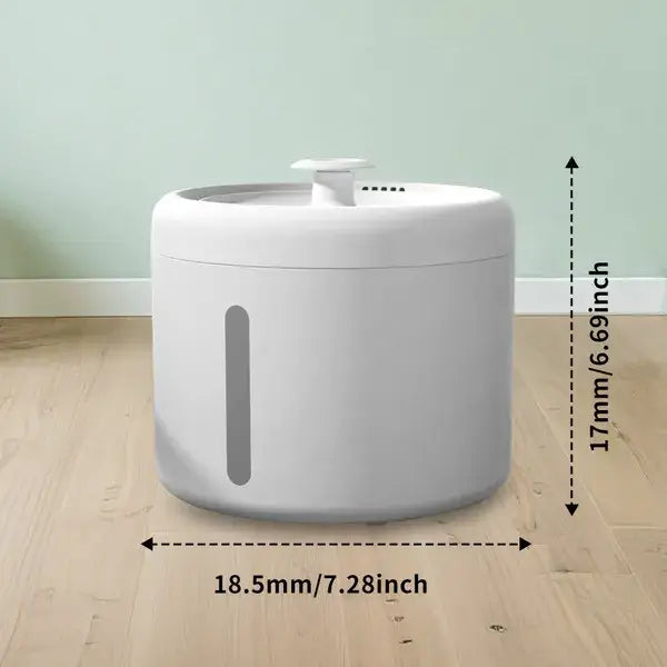 A white Silent Circular Pet Water Fountain showcasing the flowing water stream and compact, modern circular design.