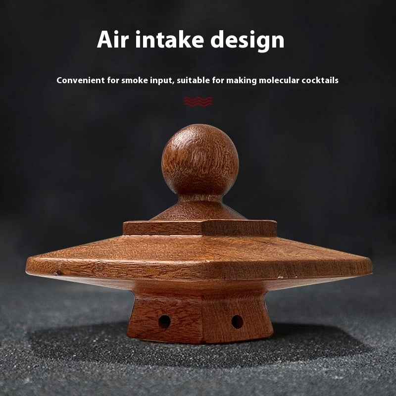 Wooden Cocktail Smoker Kit air intake design, ideal for smoke input in molecular cocktails.