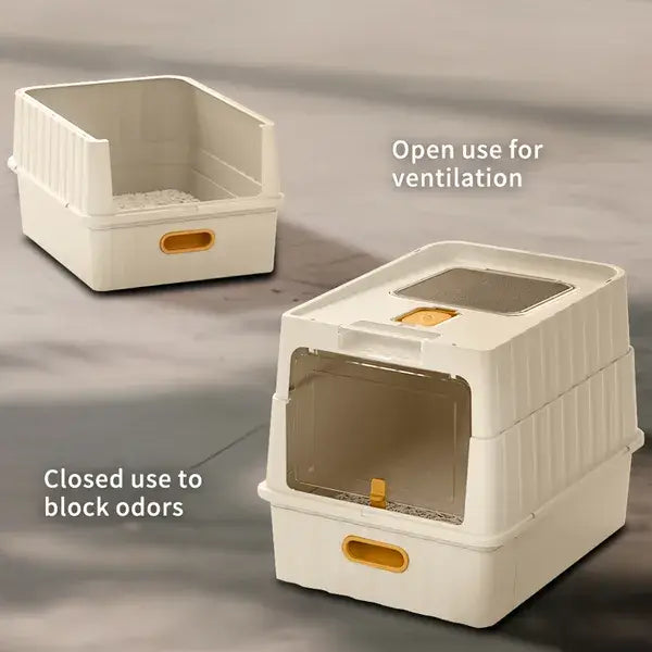 White Modern Drawer-Style Cat Litter Box with a pull-out cleaning system and a minimalist, compact design for modern homes.