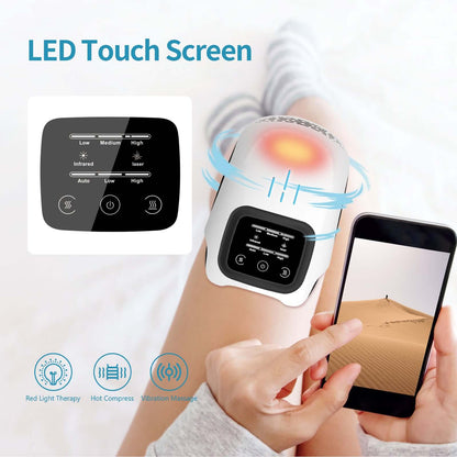 Advanced Laser Knee Massager with digital touch controls and infrared therapy sensors.
