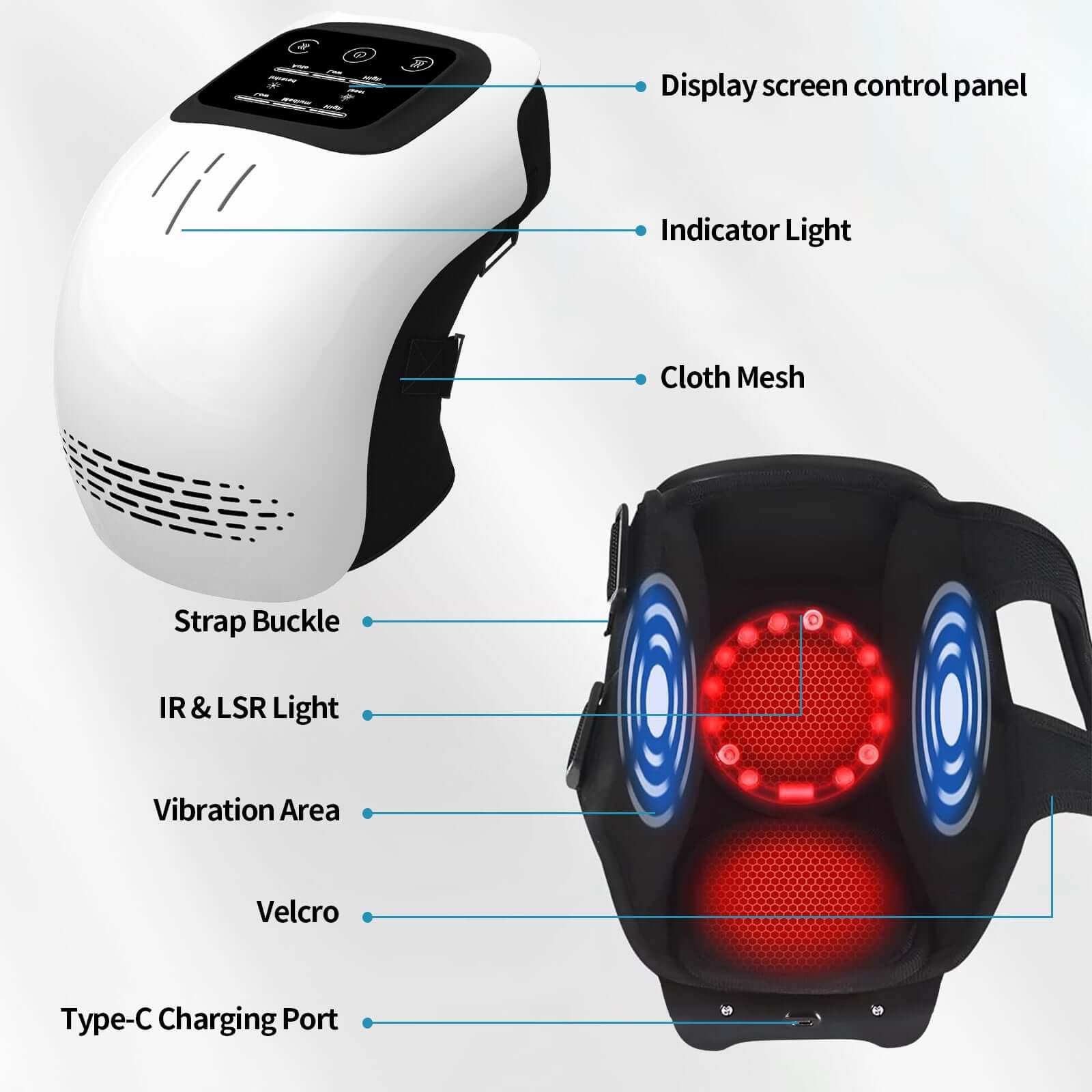Advanced Laser Knee Massager with digital touch controls and infrared therapy sensors.