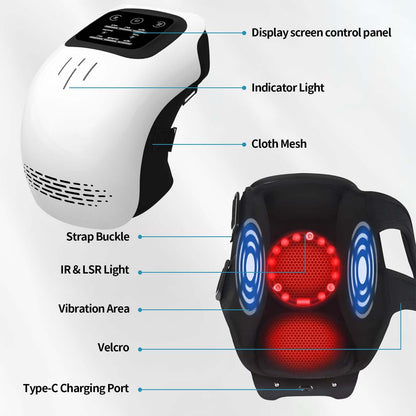 Advanced Laser Knee Massager with digital touch controls and infrared therapy sensors.