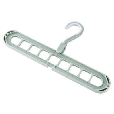 9-Hole Space-Saving Magic Hangers in a set of 2, demonstrating vertical and horizontal storage modes in a modern closet.