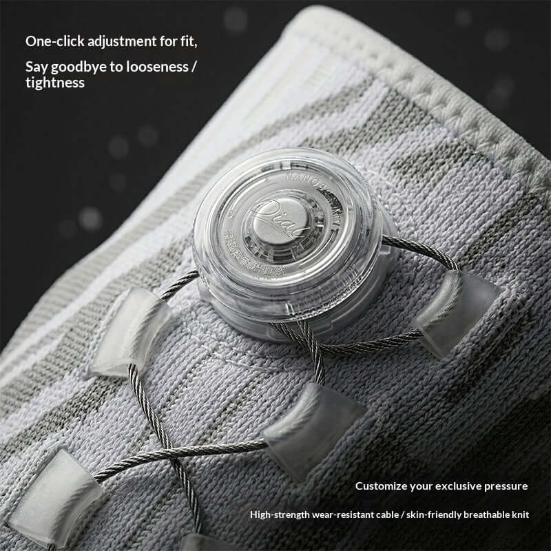 Knob Style Knee Pads adjustable fit mechanism providing one-click customization for support and stability.