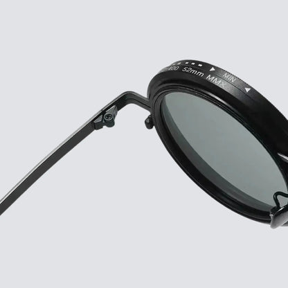Close-up of Adjustable Tint Sunglasses: SmartShade HD showing adjustable ND filter and sleek design.