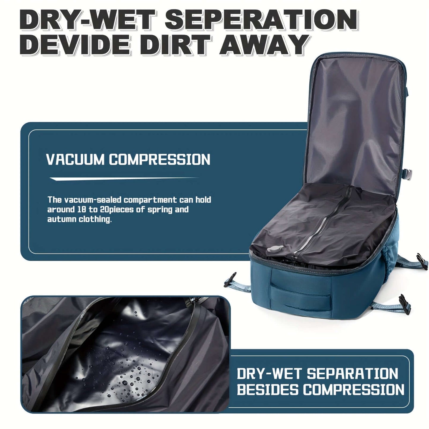 Vacuum Backpack showing nylon material and vacuum compression features for efficient storage.