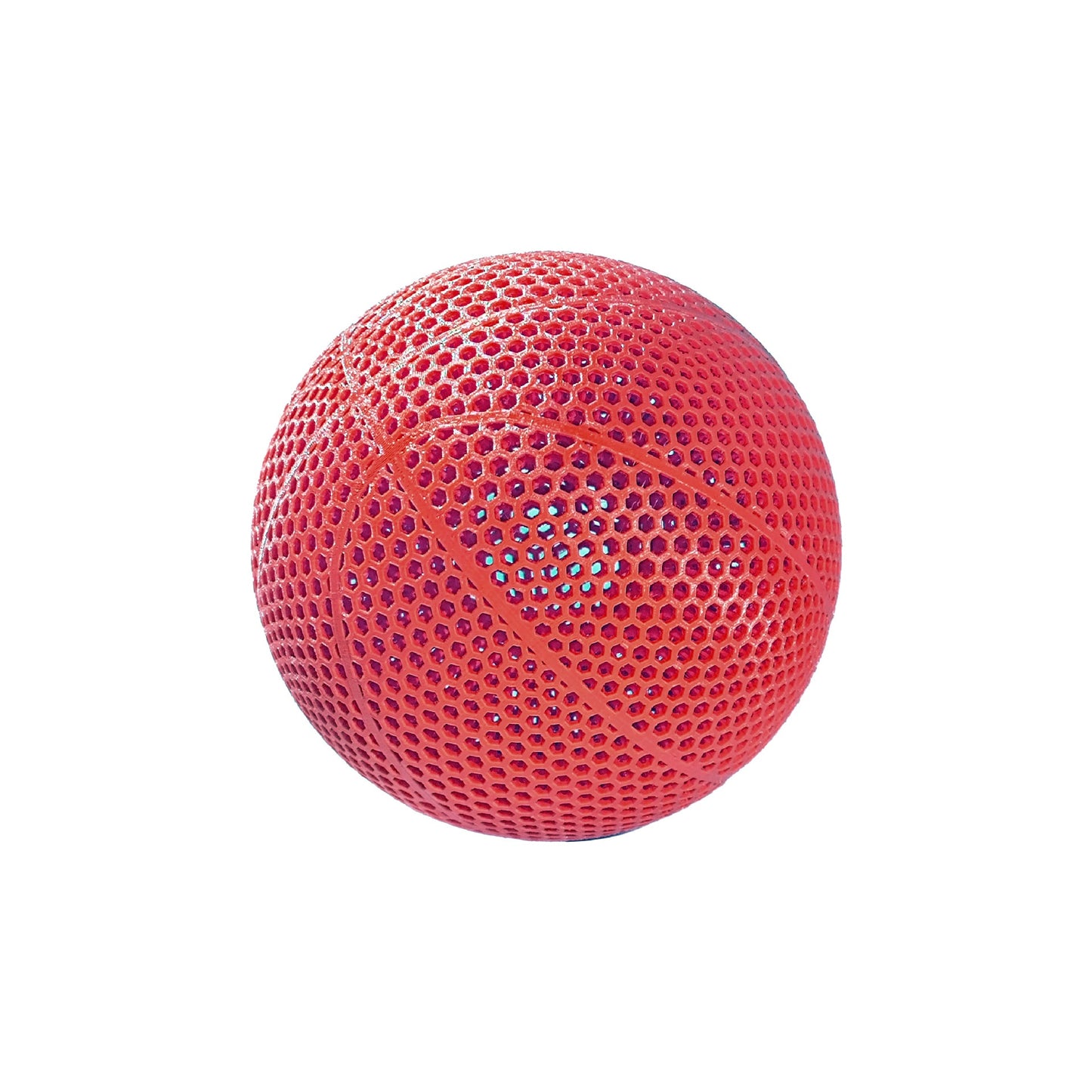 Airless Basketball featuring a red, mesh-like design for enhanced performance without inflation.