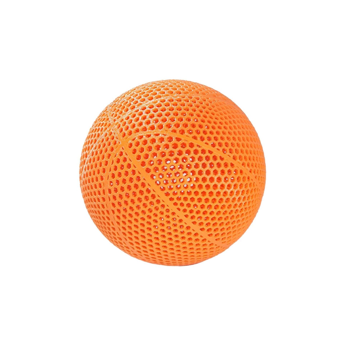size 7 airless basketball displaying the 3d printed honeycomb basketball lattice structure and grip channels.