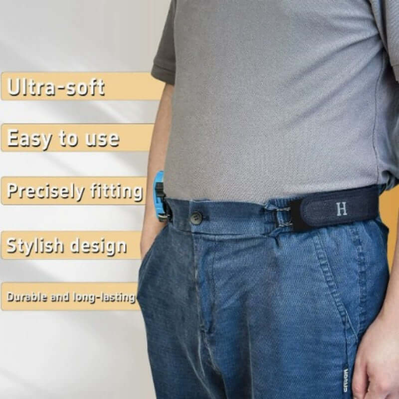 Buckleless Elastic Waist Belts displayed on a person, showcasing ultra-soft material and stylish design.