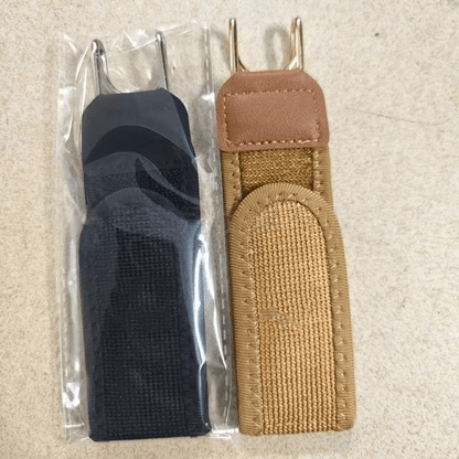 Buckleless Elastic Waist Belts set featuring a black and brown belt, showcasing the flat stretch design.