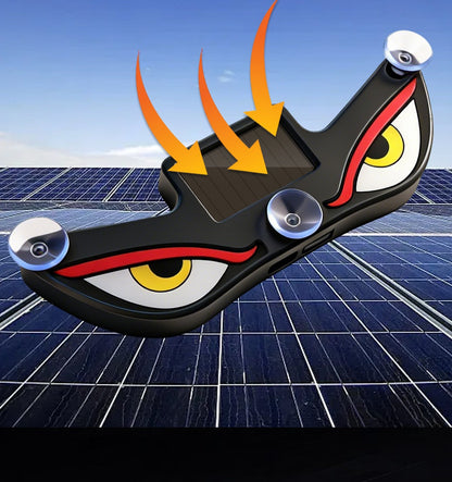 Car Window Evil Eyes Neon Light displayed against a backdrop of solar panels, showcasing its unique design and features.
