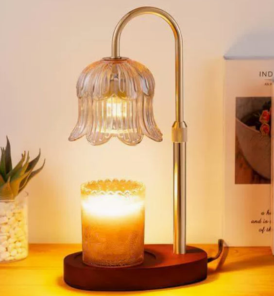 Candle warmer lamp with lily of the valley glass shade and wood base – photo 2