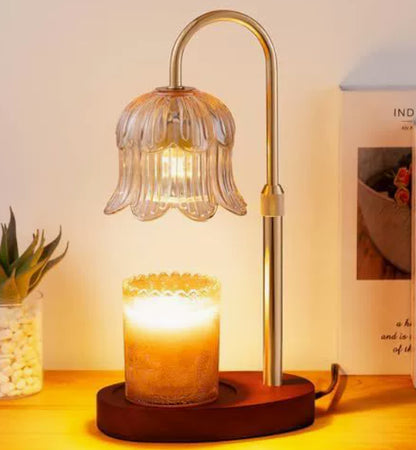 Candle warmer lamp with lily of the valley glass shade and wood base – photo 2