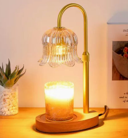 Candle warmer lamp with lily of the valley glass shade and wood base – photo 3