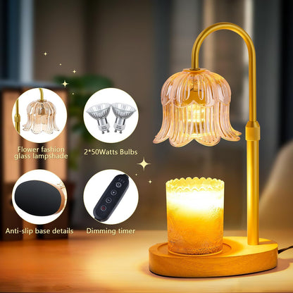 Candle warmer lamp with lily of the valley glass shade and wood base – photo 4