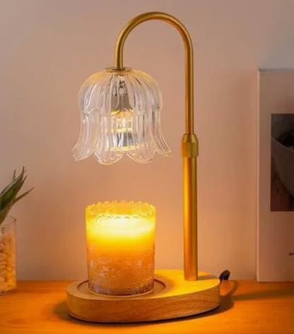 Candle warmer lamp with lily of the valley glass shade and wood base – photo 5