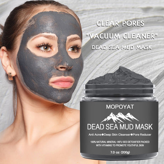 Dead Sea Mud Mask for Face and Body – The MERIDIAN Natural Clay applied on a woman's face for skincare rejuvenation.