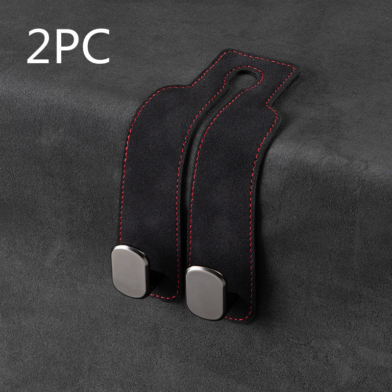Double Hook Car Seat Hanger: Luxury leather organizer with twin hooks for vehicle storage.