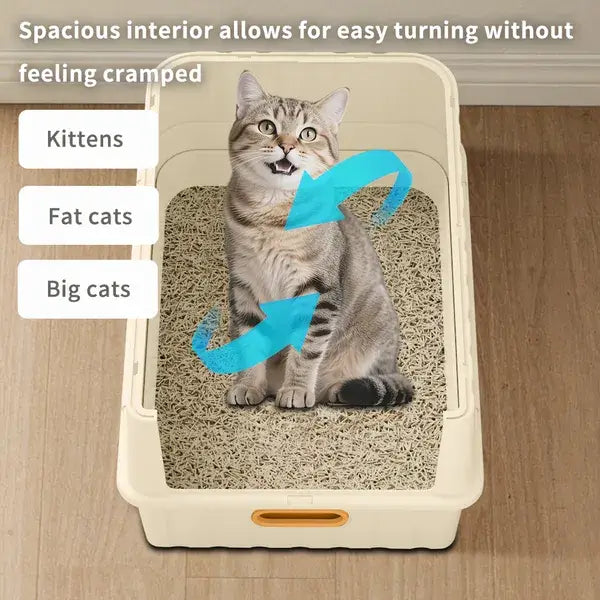 White Modern Drawer-Style Cat Litter Box with a pull-out cleaning system and a minimalist, compact design for modern homes.