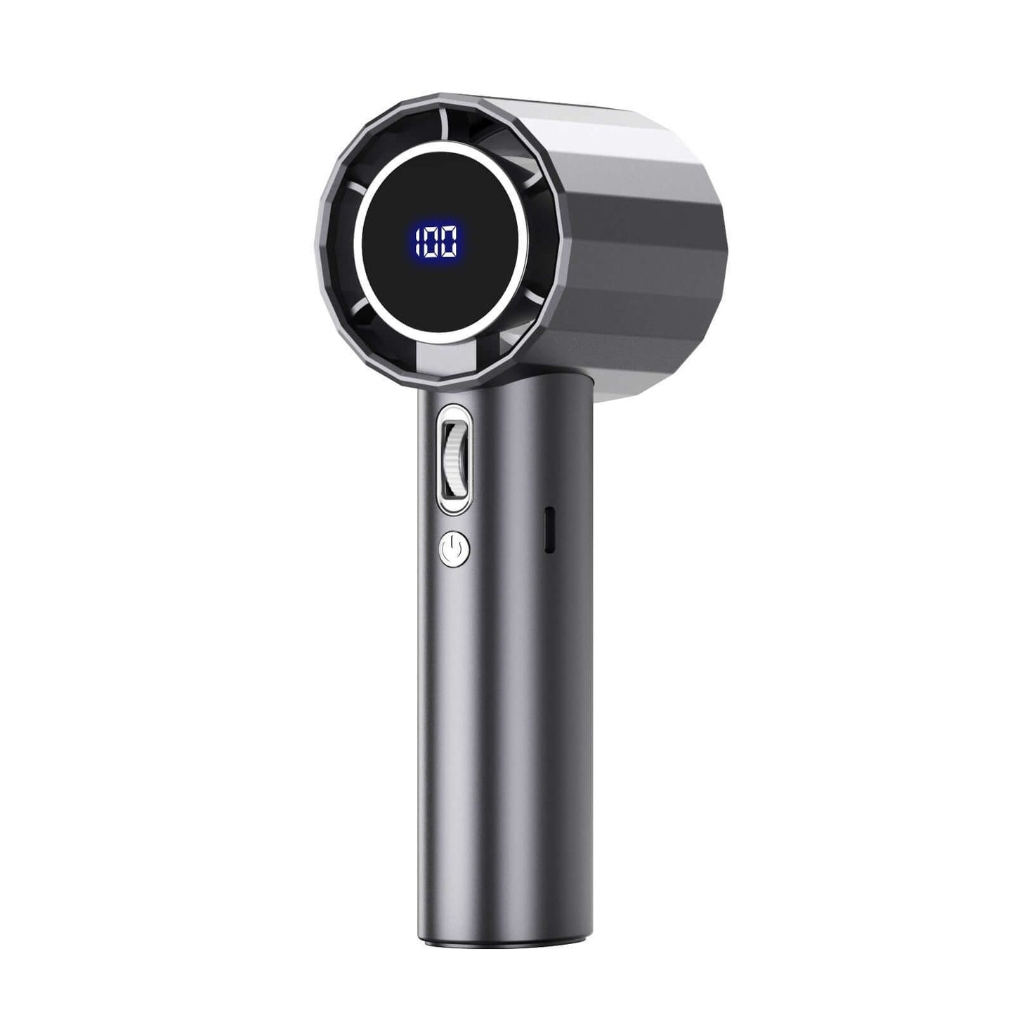 Handheld Bladeless Mini Fan featuring a digital display and sleek design for high-speed cooling.