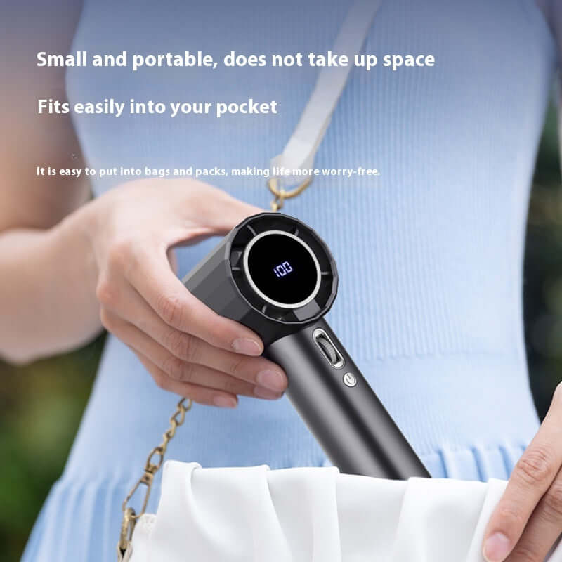 Handheld Bladeless Mini Fan is small and portable, fitting easily into your pocket for convenient cooling on the go.