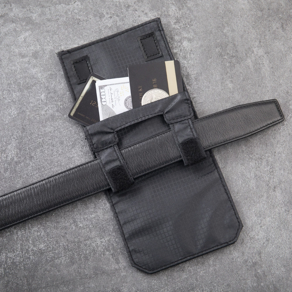 Hidden Travel Passport Wallet opened to show passports and cash inside a secure pouch for anti-theft protection.