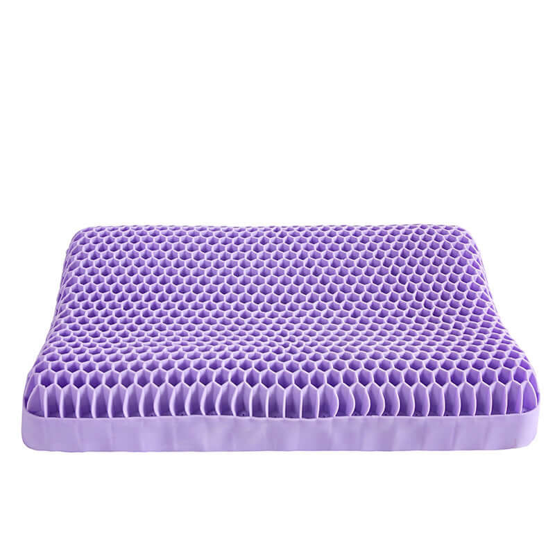 Honeycomb Gel Pillow – High-Elasticity Purple Orthopedic Cushion with hexagonal design.