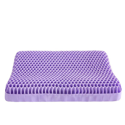 Honeycomb Gel Pillow – High-Elasticity Purple Orthopedic Cushion with hexagonal design.