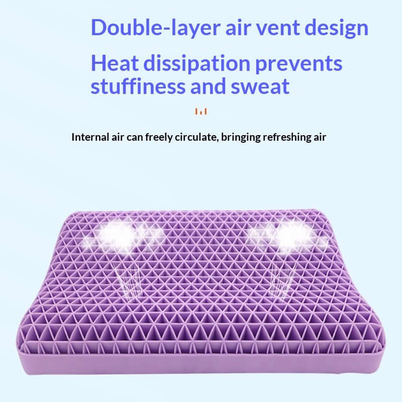 Honeycomb Gel Pillow showcasing double-layer air vent design for effective heat dissipation and comfort.