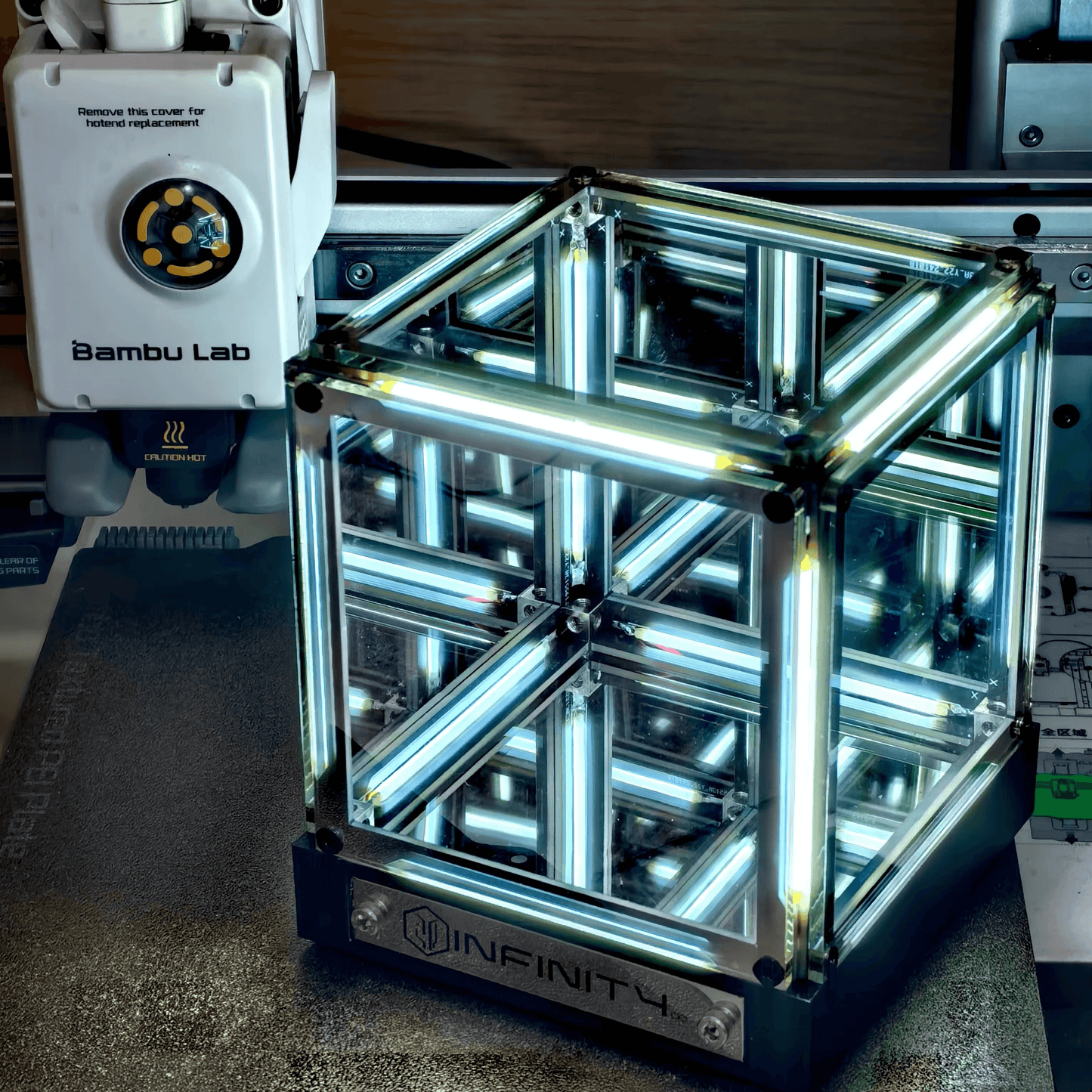 Interstellar Cube 4D Abyss infinity mirror lamp with hypnotic portal light effect.