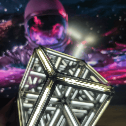 Interstellar Cube 4D Abyss infinity mirror lamp with hypnotic portal light effect.