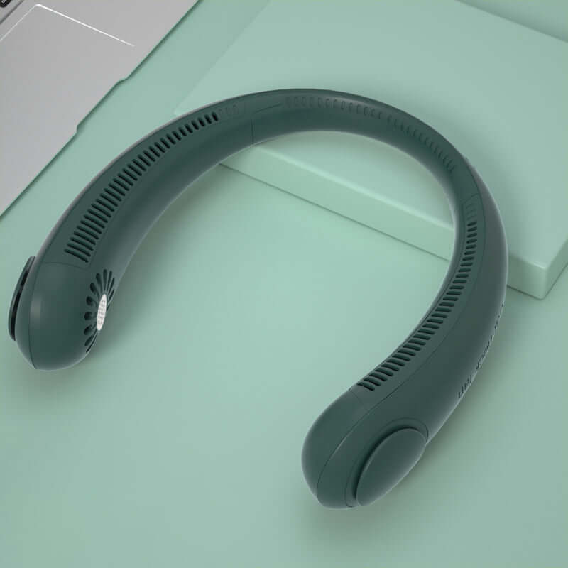 Leafless Hanging Neck Fan designed for hands-free cooling with quiet operation and sleek ergonomic shape.