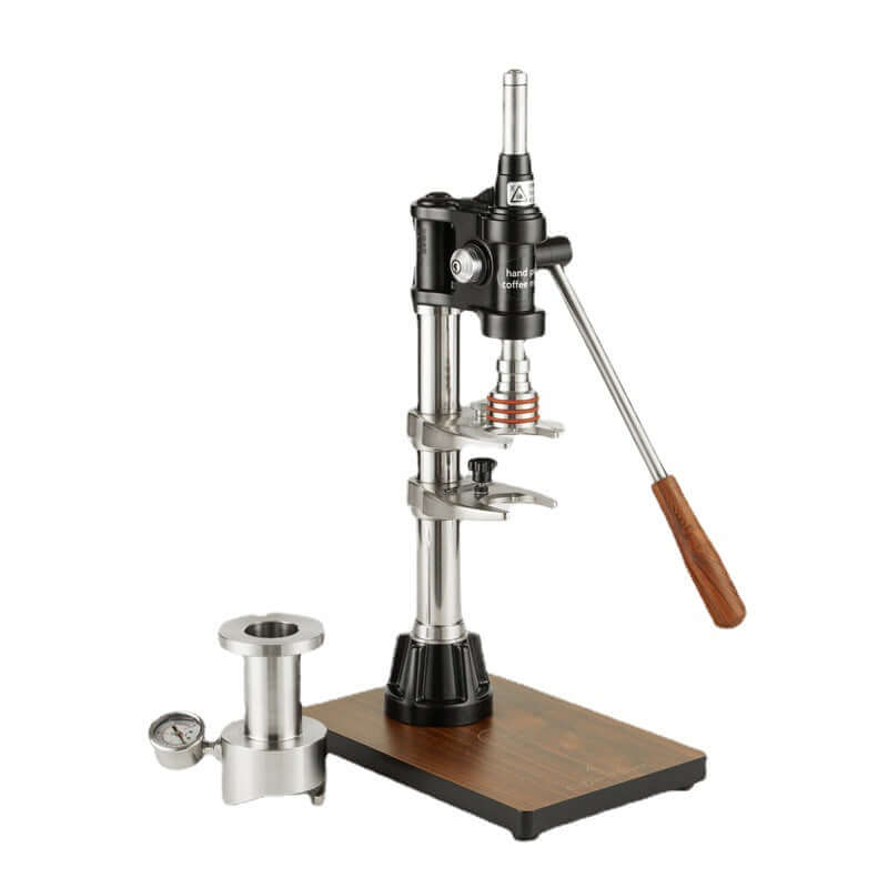 Manual Espresso Machine – Premium Commercial Hand Press Coffee Maker with stainless steel and wooden handle.
