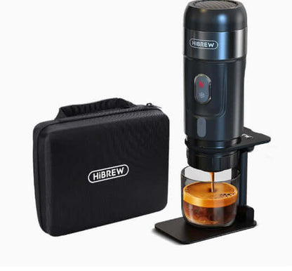 Portable Electric Espresso Maker with travel case for hot and cold coffee extraction.