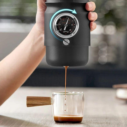 Portable Espresso Maker with OPV pressure adjustability for professional espresso extraction.