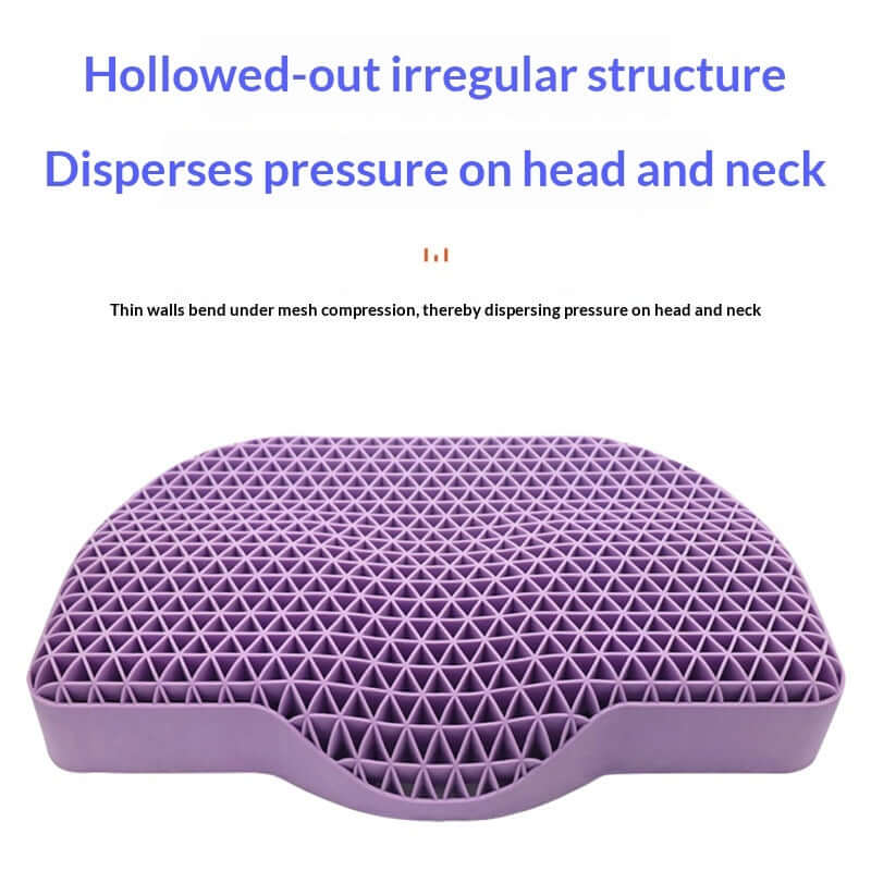 Honeycomb Gel Pillow showing hollowed-out structure designed to disperse pressure on head and neck.