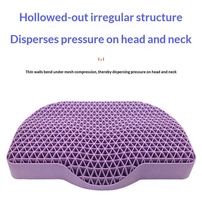 Honeycomb Gel Pillow showing hollowed-out structure designed to disperse pressure on head and neck.