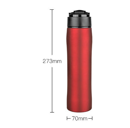 Portable Espresso Maker in red, dimensions 273mm height and 70mm width, designed for travel and high-pressure brewing.