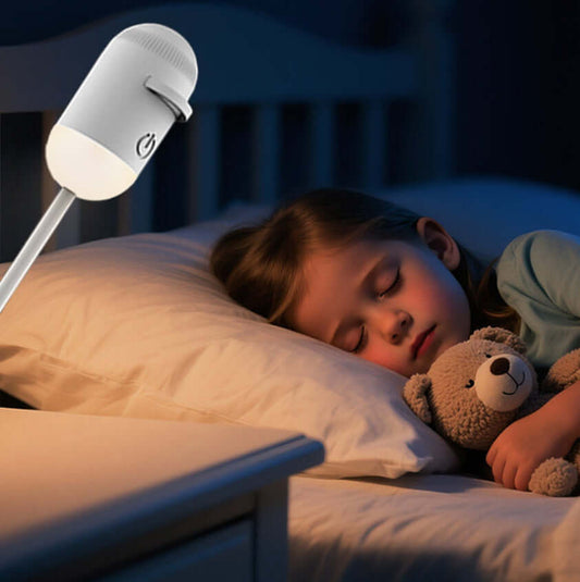 Rotatable Pattern Night Light Projector with interchangeable lenses projecting star and floral shapes on a bedroom wall.